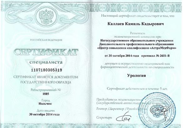 Удостоверение о повышении квалификации от 2013 года (Москва)